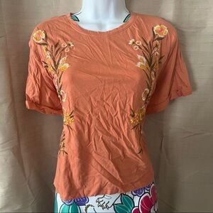 Darling Blue Peachy Orange T Shirt with Embroidery